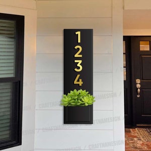 Aangepaste vetplanten plantenbak huisnummerbord, duurzame moderne handgemaakte adres plantenbak, weerbestendige stalen adres plantenbak