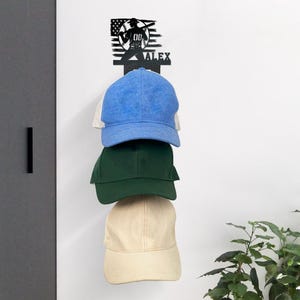 Personalized Metal Baseball Cap Holder, Baseball Player Metal Wall Art Cap Rack Organizer, Unique Hat Organizer Decor, Gift for Dad