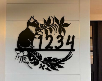 Custom Cat Lovers Number Metal Address Sign, Cat House Number Sign, Address Sign Metal, Address Plaque, Outdoor Decor, Front Door Decor