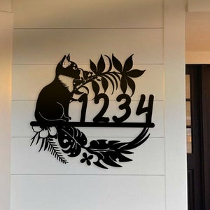 Benutzerdefinierte Katzenliebhaber Nummer Metall Adressschild, Katzenhaus Nummer Zeichen, Adressschild Metall, Adresstafel, Außendekor, Haustür Dekor