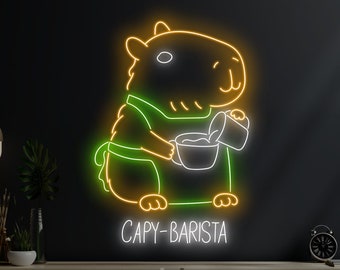 Enseigne néon Capy-Barista, Enseigne néon Capy-Barista, Enseigne néon personnalisée, veilleuse néon décorative pour bar, Cadeaux LED pour baristas, Lampe de pub pour bar à vin