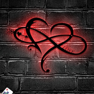 Custom Name And Date Metal Wall Art LED Light - Personalized Heart And Infinity Name Sign Home Decor - Ideal for Home Decor & Gift