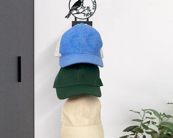 Custom Blue Jay Bird Hat Rack, Wall Metal Hat Holder for Bird Lovers, Wall Cap Organizer, Unique Wall Hook for Hat, Hat Lover Gifts
