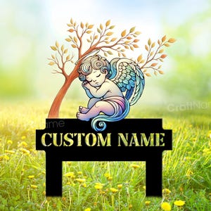 Paletto commemorativo personalizzato a forma di angelo neonato, segnaposto da giardino per la perdita di un neonato, regalo in ricordo di un aborto spontaneo, targa per tomba di un neonato, targa commemorativa con paletto