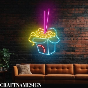 Chińskie pudełko na makaron ramen na wynos LED, neonowy znak Chinatown Ramen, niestandardowy neonowy znak, chińskie dekoracje żywnościowe, chińska sztuka ścienna z makaronem ramen
