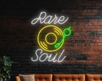 Rare Soul Neon Sign, Rare Soul Record Led Sign, Custom Neon Sign, Retro Record Player Decor, 90s Music Club Light, Music Studio Wall Art