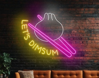 Let's Dimsum Neon Sign, Open Dim Sum Restaurant Led Sign, Custom Neon Sign, Dumpling Restaurant Wall Decor, Chinese Dimsum Store Light