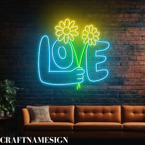 Liebesblume Neon-Schild, Liebe Hand Blume Led-Schild, Benutzerdefinierte Leuchtreklame, Hochzeit Party Decor, Vorschlag, Verlobung & Hochzeit, Geschenk zum Valentinstag