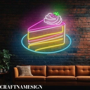 Strawberry Triangle Cake Neon Sign, Strawberry Cake Led Sign, Custom Neon Sign, Dessert Cake Store Wall Decor, Cake Bakery Led Lights