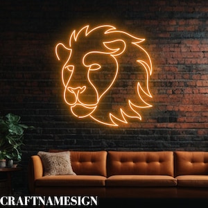 Minimalist Lion Neon Sign, Lion Line Art Neon Sign, Custom Neon Sign, Bar Neon Night Light, Lion Lover Gifts, Man Cave Decor, Gift For Dad