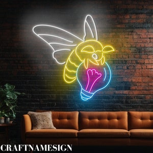 Bee With Light Bulb Led Sign, Honey Bee Neon Sign, Custom Neon Sign, Honey Store Wall Decor, Honey Shop Wall Art, Gifts For Beekeepers