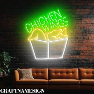 Chicken Wings Neon Sign, Fast Food Fried Chicken Wings Led Sign, Custom Neon Sign, Fried Chicken Restaurant Light, Chicken Lover Gift