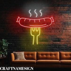 Hot Sausage Grilling Neon Sign, BBQ Led Sign, Custom Neon Lights, BBQ Restaurant Decor, BBQ Bar Grill Sign, Barbecue Restaurant Led Light