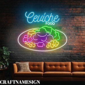 Letrero de neón de ceviche, letrero LED de ceviche, luces LED de neón personalizadas, luz abierta de restaurante de ceviche peruano, decoración LED de pared de comida peruana