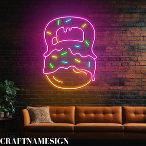Pink-Glazed Donut With Sprinkles Kettlebell Neon Sign, Kettlebell Donut Cake Led Sign, Donut Store Wall Decor, Cake Shop Wall Art Led Light