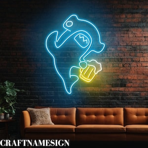 Shark Beer Neon Light For Bar Pub Wall Decor, Beer Led Sign, Custom Neon Sign, Beer Bar Light Decor, Open Beer Club Neon Led Sign, Kid Gift