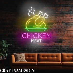 Chicken Meat Neon Sign, Chicken Butcher Shop Led Sign, Custom Neon Sign, Fried Chicken Restaurant Light, Chicken Meat Shop Open Led Light