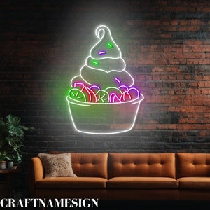 Fruit Yogurt Neon Light, Frozen Fruit Yogurt Neon Light, Custom Neon Led Sign, Coffee And Ice Cream Shop Decor, Open Yogurt Store Wall Art