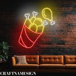 Fried Chicken Neon Sign, Open Fried Chicken Restaurant Led Sign, Custom Neon Sign, Chicken Restaurant Light, Chicken Shop Open Signboard