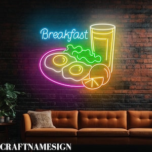 Breakfast Fried Eggs With Orange Juice Neon Sign, Fried Eggs With Orange Juice Led Sign, Custom Neon Sign, Breakfast Restaurant Wall Decor