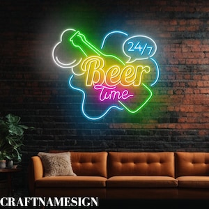 Beer Time 24/7 Neon Light, Beer Led Sign For Beer Bar Neon Night Light Decor, Custom Neon Sign, Open Beer Club Neon Sign, Bar Pub Wall Art