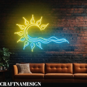 Sunrise On Beach Neon Sign, Sun Waves Led Sign, Custom Neon Sign, Sunrise Sunset Night Light, Bedroom Wall Decor, Abstract Sun Beach Light