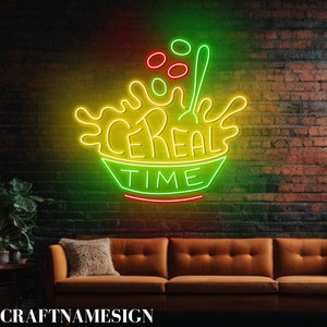 Cereal Time Shop Neon Sign, American Cereal Led Sign, Custom Neon Sign, Breakfast Cereal Led Light, Breakfast Restaurant Wall Decor