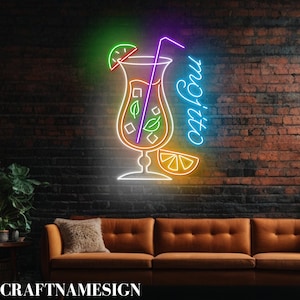Mojito Glass Neon Sign, Mojito Cocktails Led Sign, Bar Pub Wall Art, Custom Neon Led Light, Mojito Cocktail Wall Decor, Home Bar Decor