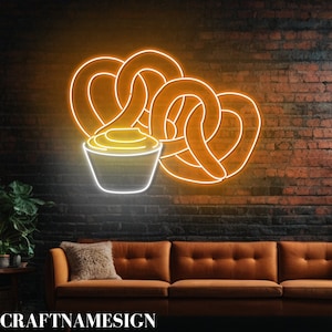 Pretzels With Sauce Led Sign, German Pretzel Neon Sign, Custom Neon Sign, German Restaurant Wall Art, German Baked Pretzel Bakery Wall Decor