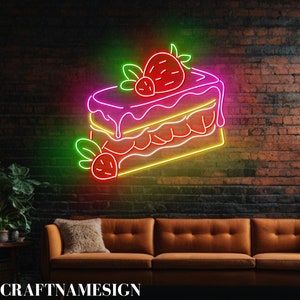 Dessert Strawberry Cake Neon Sign, Strawberry Cake Led Sign, Custom Neon Sign, Dessert Cake Store Wall Decor, Cake Bakery Led Lights