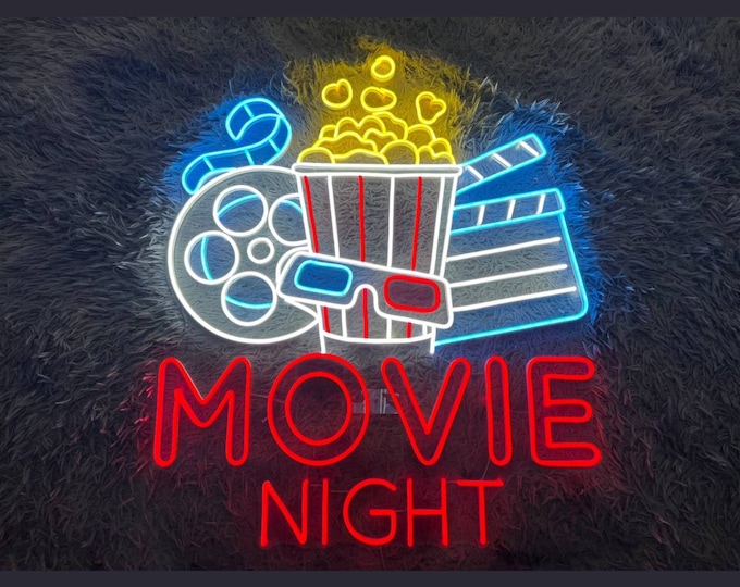 Movie Night Neon Sign, Movie Night Led Sign, Custom Neon Sign, Movie Theater Wall Decor, Watching Movie Lover Gifts, Cinema Neon Led Light