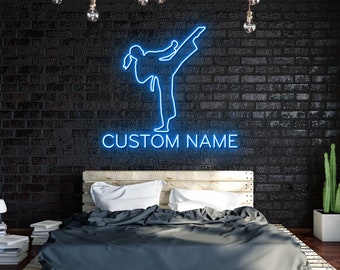 Custom Girl Taekwondo Martial Arts Neon Wall Art - LED Light - Personalized Kid TaeKwonDo Name Sign - Taekwondo Neon Sign - Birthday Gifts