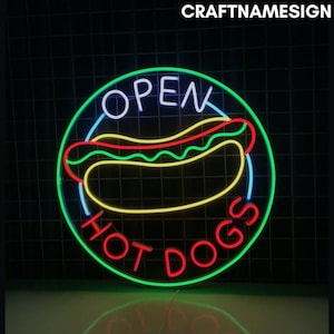 Open Hot Dog Neon Sign, Hot Dog Led Sign, Custom Neon Sign, Fast Food Restaurant Wall Decor, Hot Dog Store Sign, Hot Dog Lover Gift