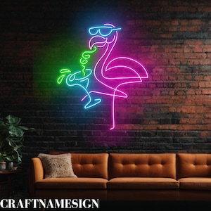 Flamingo Cocktail Neon Sign, Flamingo Bar Club Led Sign, Custom Neon Sign, Cocktail Wall Decor, Cocktail Bar Night Light