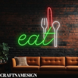Eat Neon Sign For Kitchen Decor, Let&#39;s Eat Led Sign, Custom Neon Sign, French Restaurant Wall Art, Kitchen Dining Room Decor, Cuisine Light
