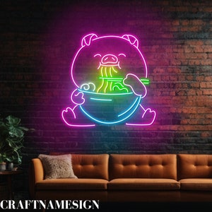 Pig Eat Ramen Noodle Neon Sign, Pig Ramen Noodles Led Sign, Custom Neon Sign, Japanese Ramen Restaurant Led Light, Noodles Shop Wall Art