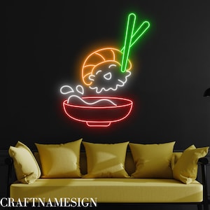 Insegna al neon di sushi con salsa, insegna al neon giapponese, insegna al neon personalizzata, arredamento del ristorante di sushi giapponese, arte del negozio di sushi, regali per gli amanti del sushi