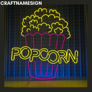 Popcorn Bucket Neon Sign, Popcorn Bucket Led Sign, Custom Neon Sign, Food Bar Wall Decor, Popcorn Coffee Shop Wall Art, Caramel Popcorn Sign