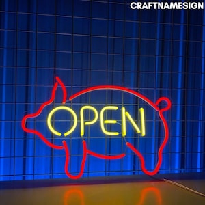 Open Neon Sign, Pork Butcher Store Led Sign, Custom Neon Sign, BBQ Restaurant Decor, BBQ Bar Grill Sign, Barbecue Restaurant Led Light