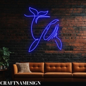 Large Blue Whale Minimalist Neon Sign, Whale Led Sign, Custom Neon Sign, Whale Lover Gift, Blue Whale Wall Decor, Blue Whale Bedroom Decor