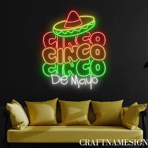 Letrero de neón del Cinco de Mayo, letrero led de fiesta mexicana, letrero de neón personalizado, decoración de neón del restaurante de México, luz led de pared del pub del bar del festival mexicano