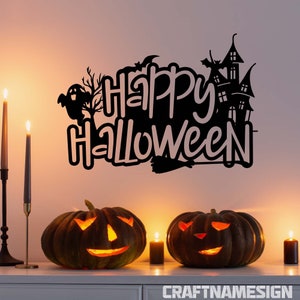 Happy Halloween Metal Wall Art with LED Light,  Pumpkin Metal Art for Halloween, Halloween Metal Light, Perfect for Gift and Home Decor