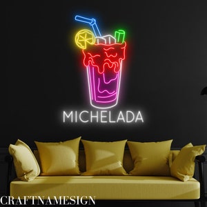 Michelada Neon Sign, Mexican Michelada Cocktails Led Sign, Custom Neon Sign, Cocktail Bar Wall Decor, Bar Pub Wall Art, Michelada Led Light