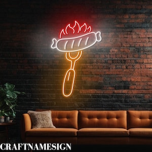 Sausage Grilled Neon Led Sign, Custom Neon Lights, Sausage BBQ Shop Wall Decor, BBQ Bar Grill Sign, Open Barbecue Restaurant Led Light
