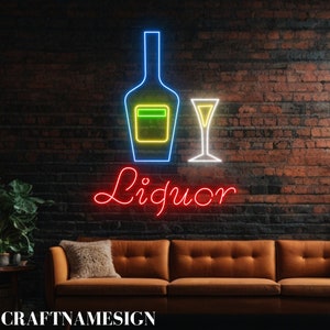 Liquor Led Light, Wine Liquor Neon Light, Custom Neon Sign, Open Wine Bar Pub Wall Decor, Wine Lover Gift, Wine Liquor Store Wall Art