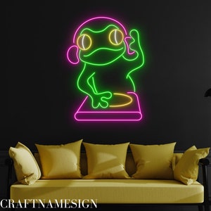 Frog DJ Neon Sign, Frog DJ Led Sign, Custom Neon Sign, Gifts For Kids, Kids Room Decor, Frog Lover Gifts, Music Band Wall Decor, Frog Light