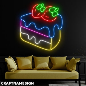 Strawberry Cake Neon Sign, Strawberry Sweet Cake Led Sign, Custom Neon Sign, Birthday Cake Store Wall Decor, Bakery Neon Led Light