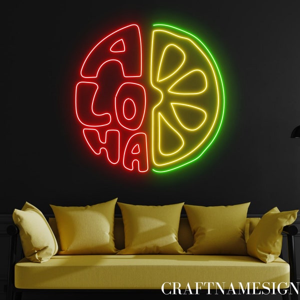 Aloha Neon Sign, Lemon Lime Led Sign, Custom Neon Sign, Cocktail Bar Wall Decor, Bar Pub Wall Art, Cocktail Lover Gifts, Fruit Store Light