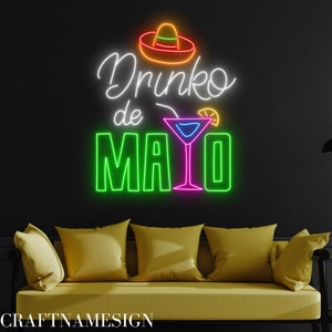 Drinko De Mayo Neon Sign, Mexican Cocktails Led Sign, Custom Neon Sign, Mexico Cocktail Bar Wall Decor, Bar Pub Wall Art, Cocktails Led Sign
