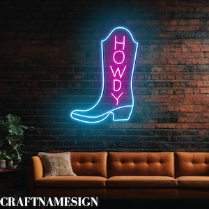 Howdy Cowboy Boots Neon Sign, Howdy Cowboy Led Sign, Custom Neon Sign, Cowboy Bar Wall Art Led Light, Western Cowboy Lover Gift